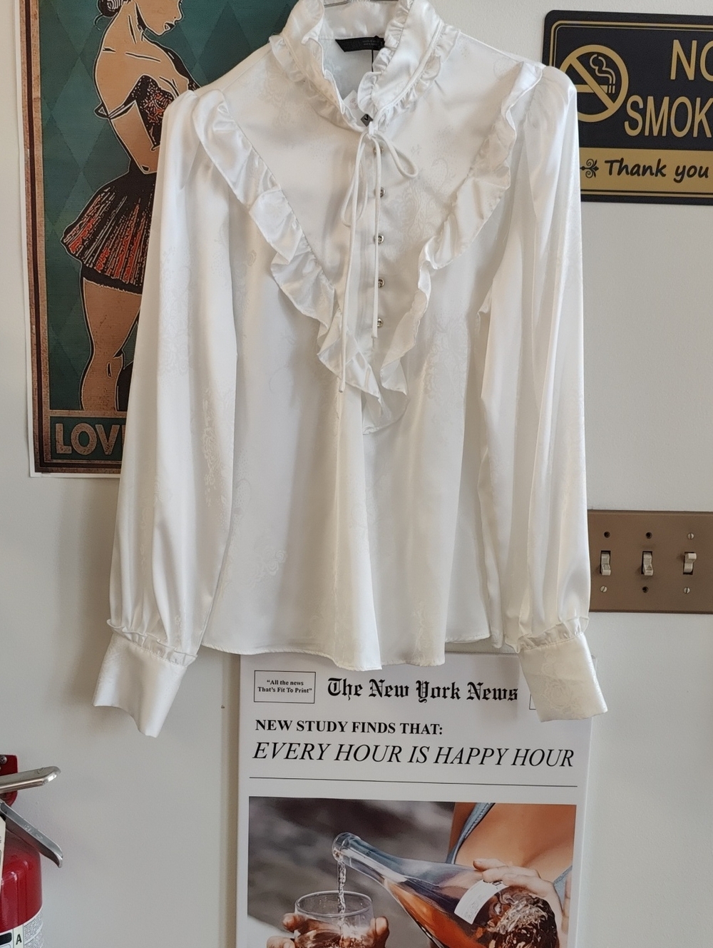 White Ruffled Tie-Neck Blouse - Women